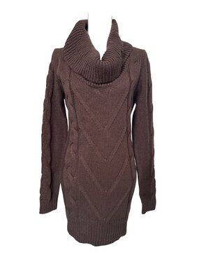 Buffalo David Bitton Brown Cowl Neck Sweater Dress M Wool Blend RIA Knit